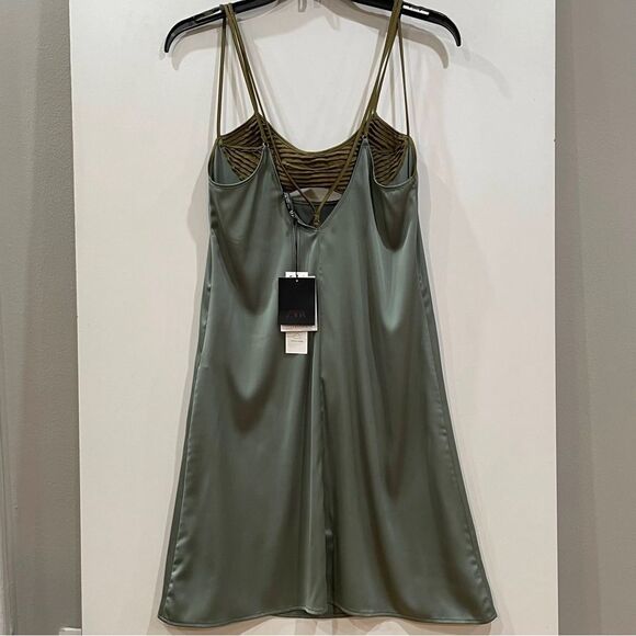 Zara, Green Satiny Lingerie Slip Dress, Size S - Picture 8 of 11